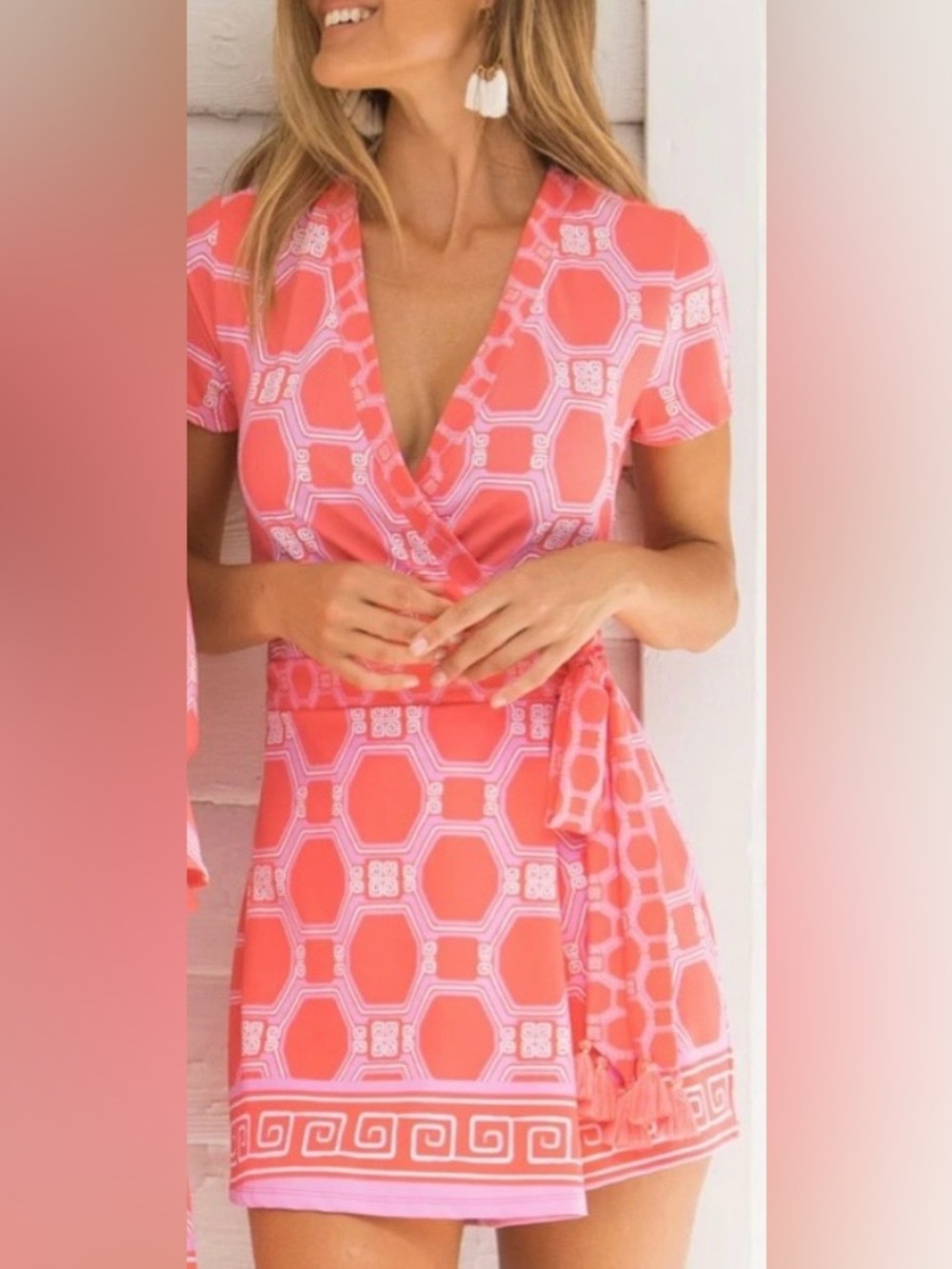 Cabana Life UPF 50+ Spring Regatta Pink Wrap Romper Resortwear Size S